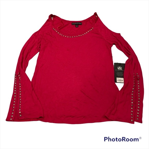 Rock & Republic Tops - NWT, Rock & Republic Pink Cold  Shoulder Studded Top
